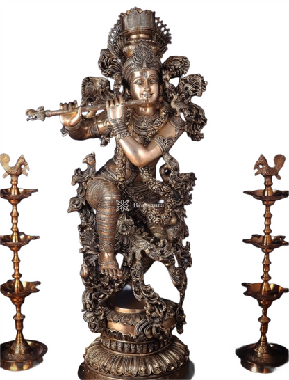 Brassaura™ Exquisite Handcrafted Brass Lord Krishna Sculpture – Height 48 Inches & Weight 75 Kgs