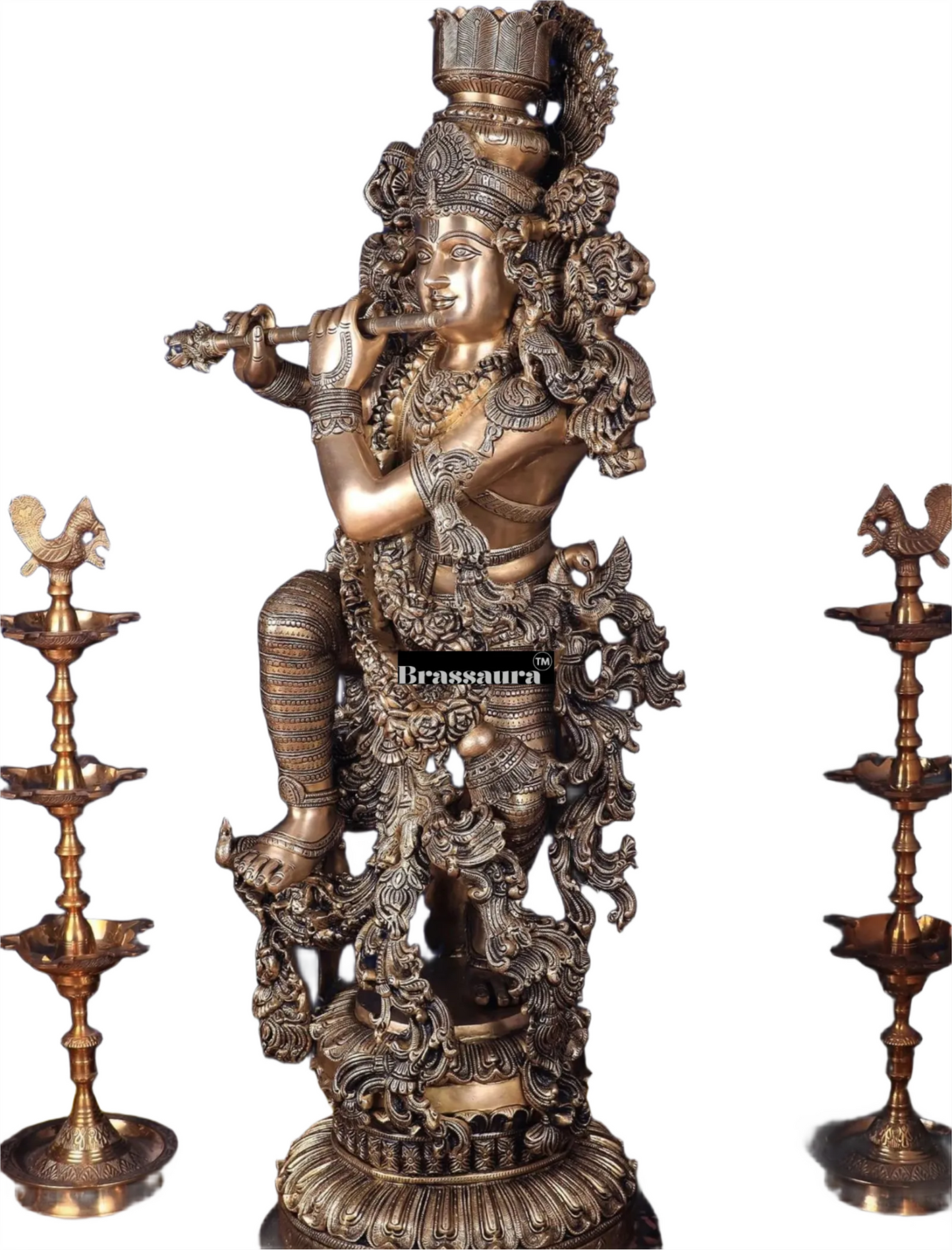 Brassaura™ Exquisite Handcrafted Brass Lord Krishna Sculpture – Height 48 Inches & Weight 75 Kgs