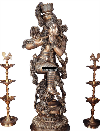 Brassaura™ Exquisite Handcrafted Brass Lord Krishna Sculpture – Height 48 Inches & Weight 75 Kgs