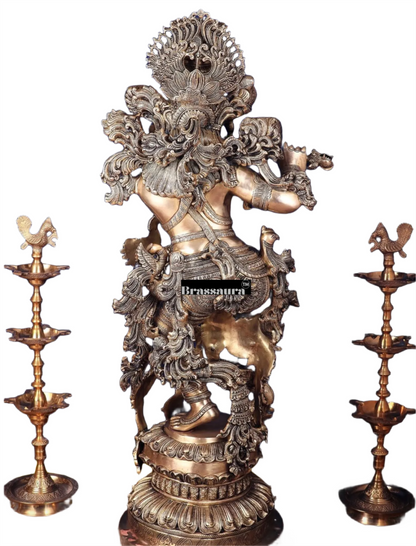 Brassaura™ Exquisite Handcrafted Brass Lord Krishna Sculpture – Height 48 Inches & Weight 75 Kgs