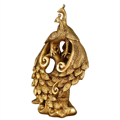 Brassaura™ Brass Superfine Peacock Pair Sitting on Tree Trunk – Height 12 Inches & Weight 4 Kgs
