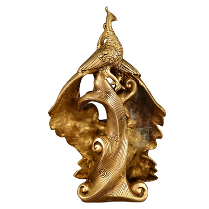 Brassaura™ Brass Superfine Peacock Pair Sitting on Tree Trunk – Height 12 Inches & Weight 4 Kgs