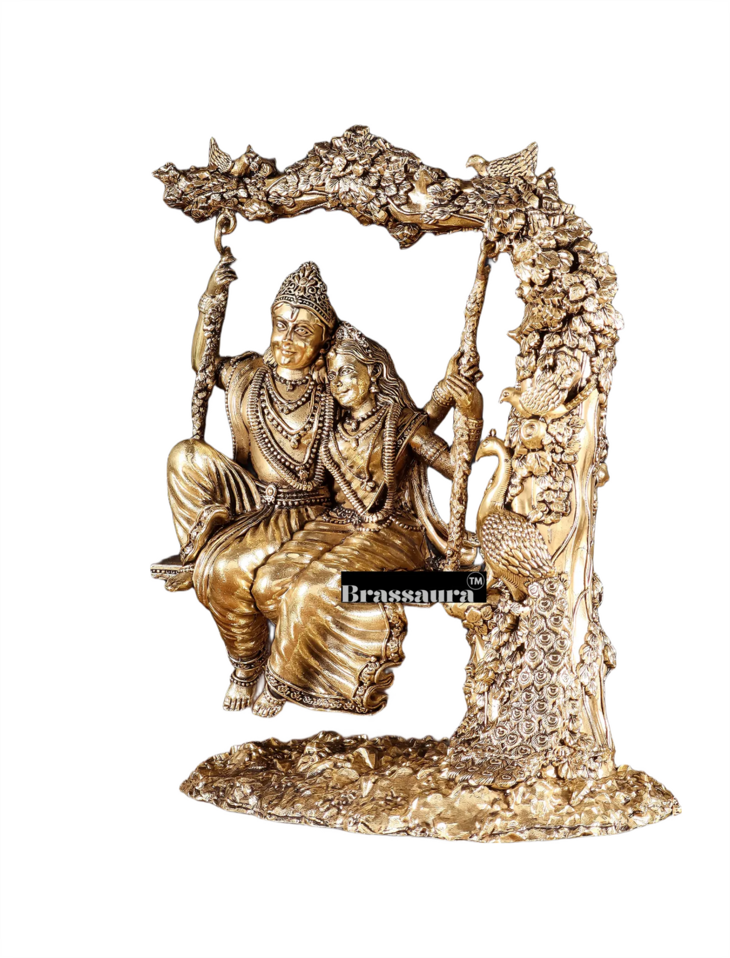 Brassaura™ Brass Radha Krishna Swing Idol – Height 8 Inches & Weight 1.1 Kg | Elegant Devotional Statue