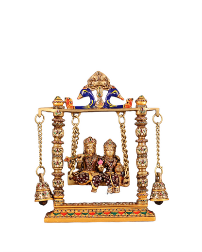 Brassaura™ Brass Radha Krishna Swing Idol with Laakh Meenakari – Height 10 Inches & Weight 2.5 Kgs | Elegant Devotional Statue