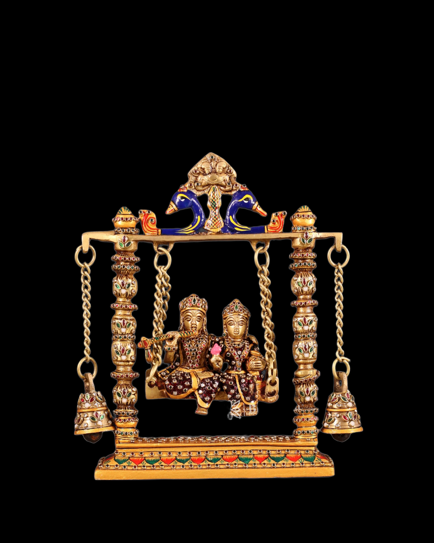 Brassaura™ Brass Radha Krishna Swing Idol with Laakh Meenakari – Height 10 Inches & Weight 2.5 Kgs | Elegant Devotional Statue