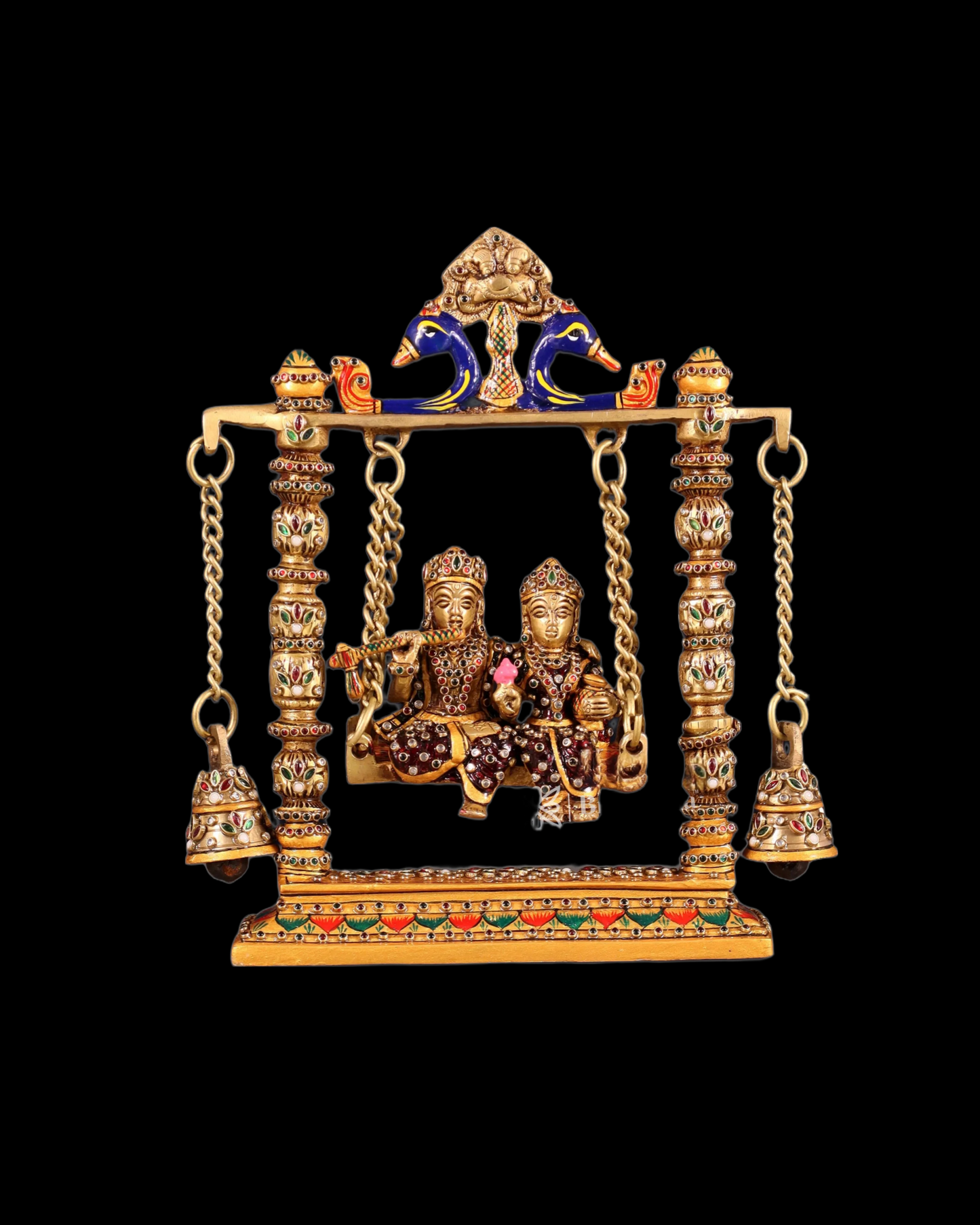 Brassaura™ Brass Radha Krishna Swing Idol with Laakh Meenakari – Height 10 Inches & Weight 2.5 Kgs | Elegant Devotional Statue