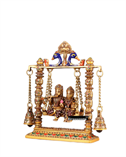 Brassaura™ Brass Radha Krishna Swing Idol with Laakh Meenakari – Height 10 Inches & Weight 2.5 Kgs | Elegant Devotional Statue
