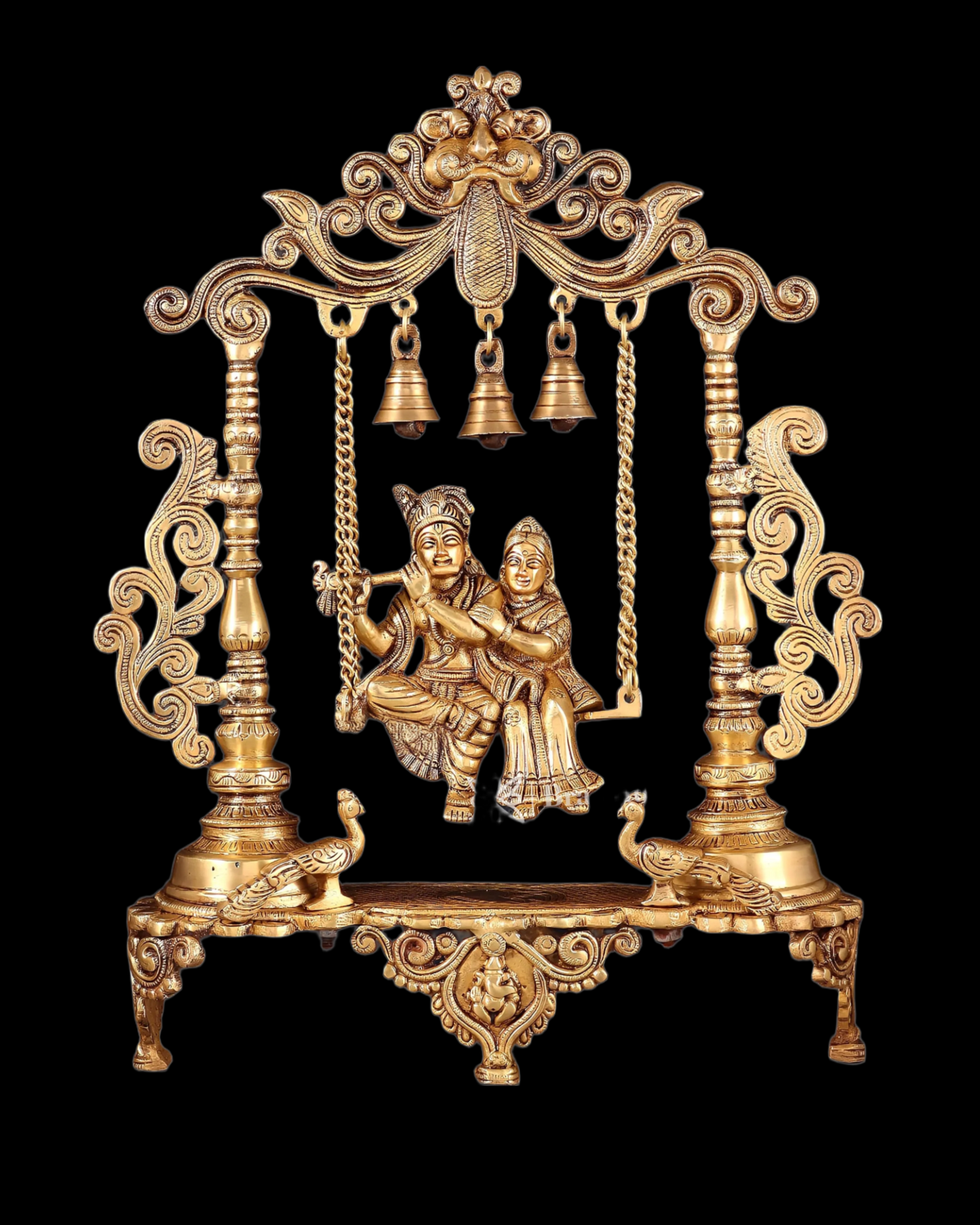 Brassaura™ Majestic Brass Radha Krishna Swing Idol with Peacocks – Height 20 Inches & Weight 7.5 Kgs | Antique Finish Devotional Statue