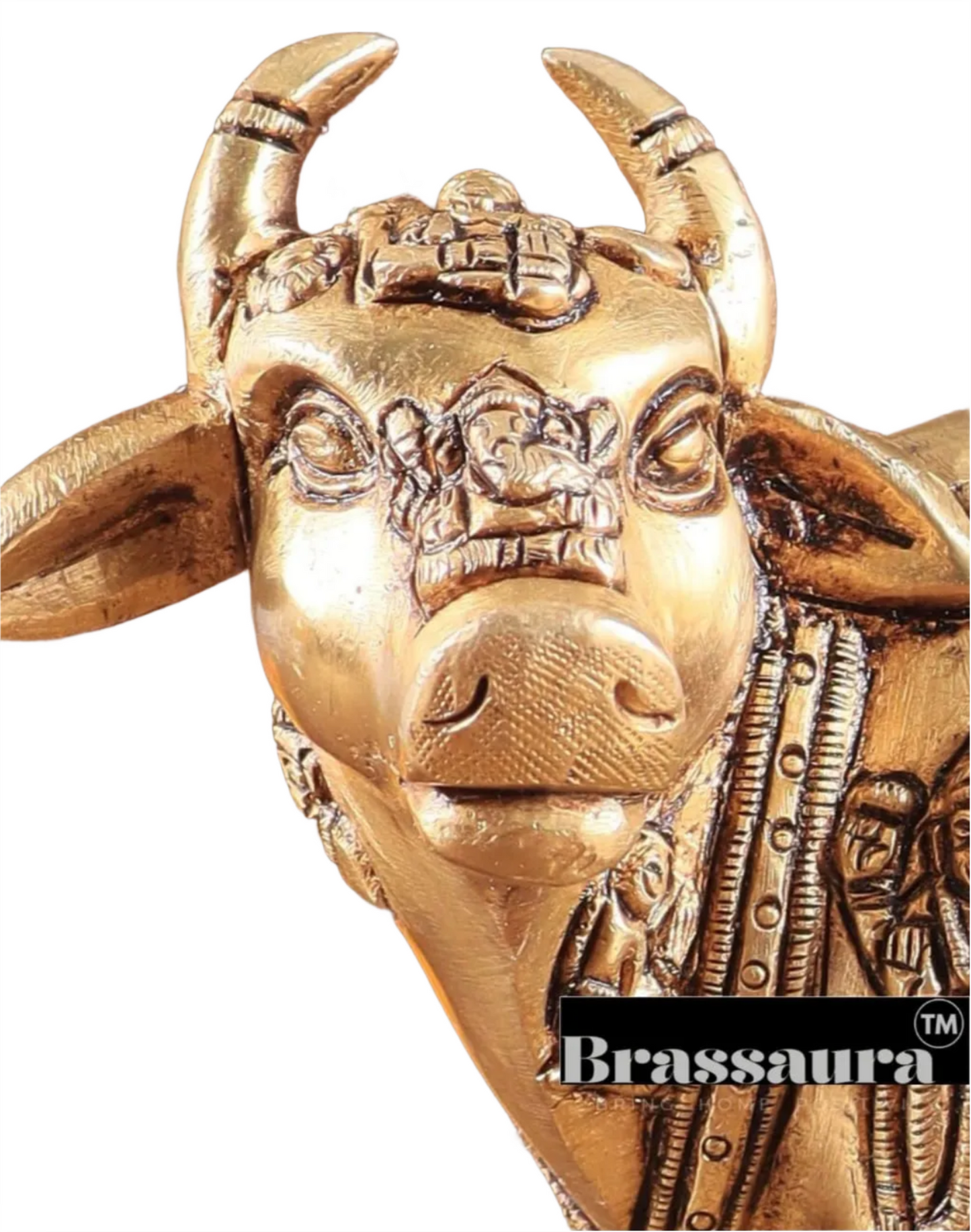 Brassaura™ Engraved Brass Kamdhenu Statue – Height 5" | Weight 2 Kgs