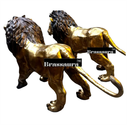 Brassaura™ Majestic Brass Lion Sculpture Pair – Height 48" | Total Weight 400 Kgs