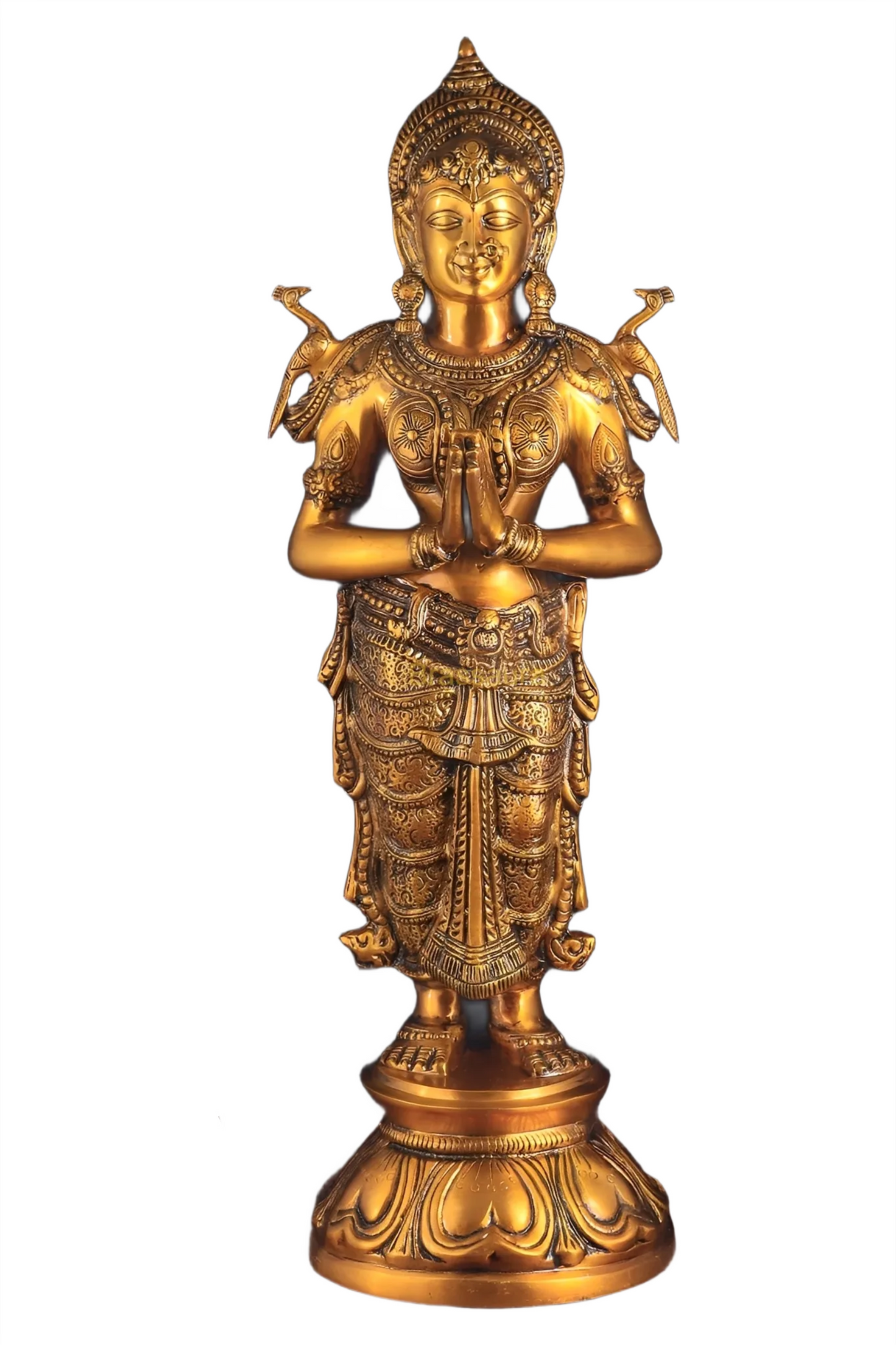Brassaura™ Brass Welcome Namaste Lady Statue – Height 30.5 Inches & Weight 14.5 Kgs | Elegant Entrance & Home Décor