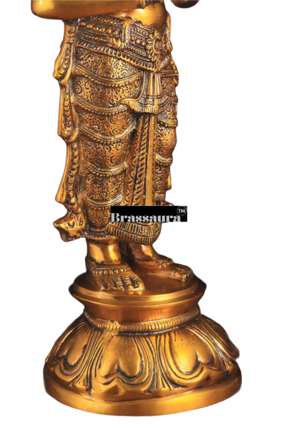 Brassaura™ Brass Welcome Namaste Lady Statue – Height 30.5 Inches & Weight 14.5 Kgs | Elegant Entrance & Home Décor