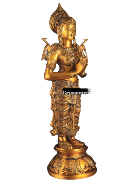 Brassaura™ Brass Welcome Namaste Lady Statue – Height 30.5 Inches & Weight 14.5 Kgs | Elegant Entrance & Home Décor