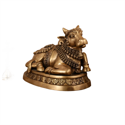 Brassaura™ Superfine Antique Brass Sitting Nandi Statue – Height 16 Inches & Weight 21.21 Kgs | Majestic Temple Idol