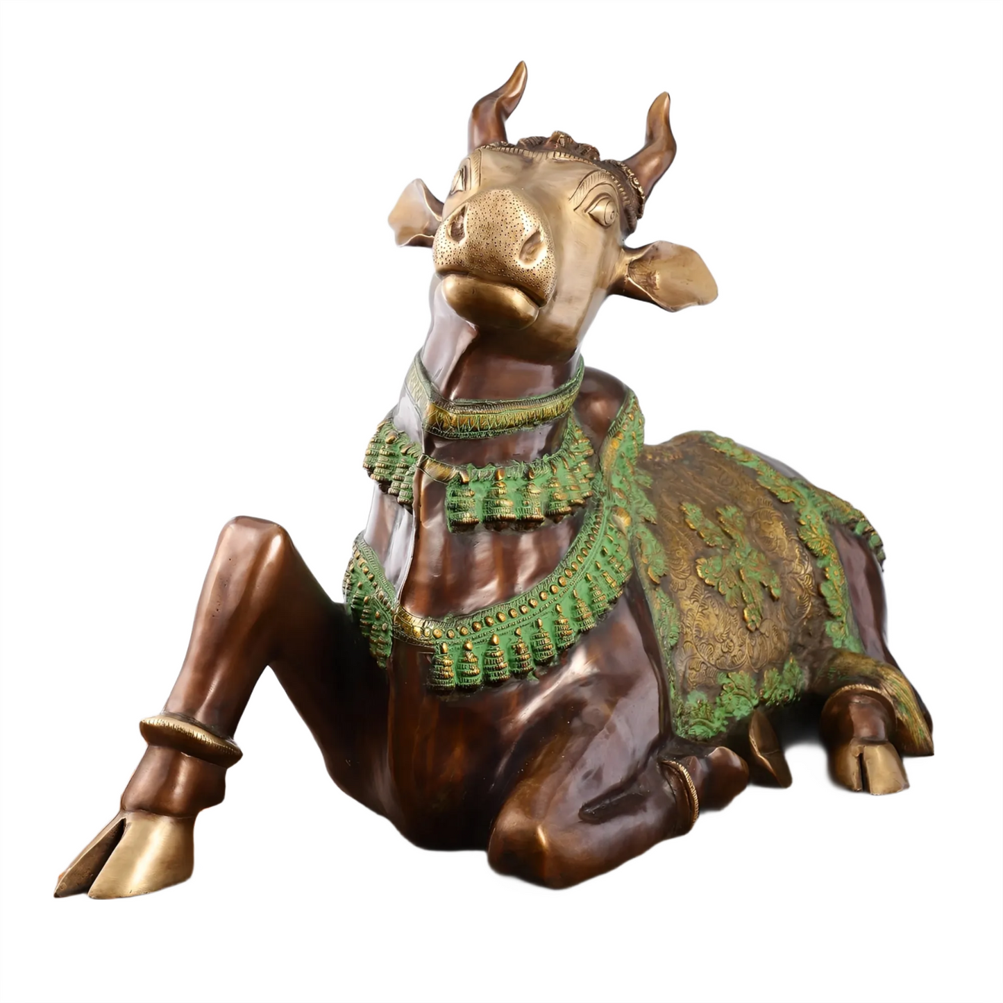 Brassaura™ Antique Brass Large Nandi Sculpture – Height 21.5 Inches & Weight 30 Kgs | Traditional Temple Idol