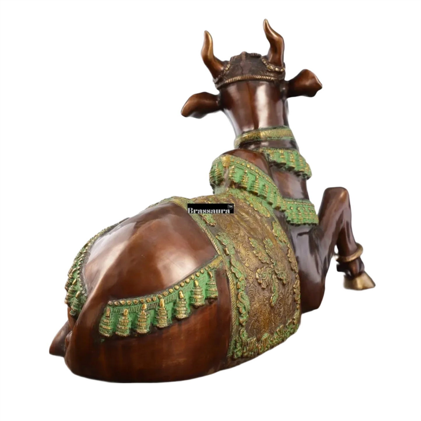 Brassaura™ Antique Brass Large Nandi Sculpture – Height 21.5 Inches & Weight 30 Kgs | Traditional Temple Idol