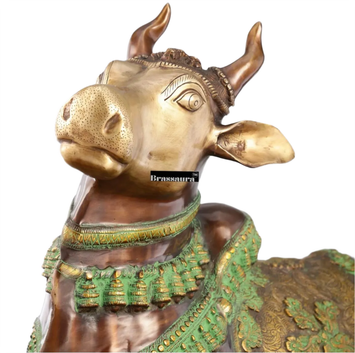 Brassaura™ Antique Brass Large Nandi Sculpture – Height 21.5 Inches & Weight 30 Kgs | Traditional Temple Idol