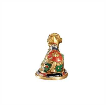 Brassaura™ Brass Nandi Statue with Natural Stones – Height 6 Inches | Traditional Temple Idol