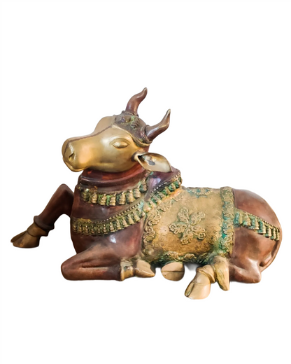 Brassaura™ Antique Brass Large Nandi Sculpture – Height 21.5 Inches & Weight 30 Kgs | Traditional Temple Idol