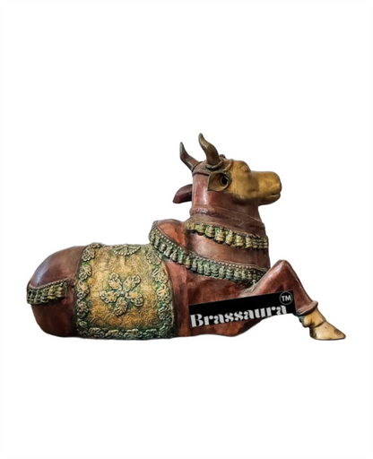 Brassaura™ Antique Brass Large Nandi Sculpture – Height 21.5 Inches & Weight 30 Kgs | Traditional Temple Idol
