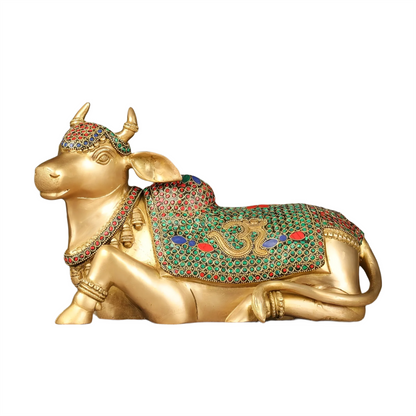Brassaura™ Handcrafted Brass Nandi Statue – Height 7.5 Inches & Weight 7 Kgs | Devotional Sculpture