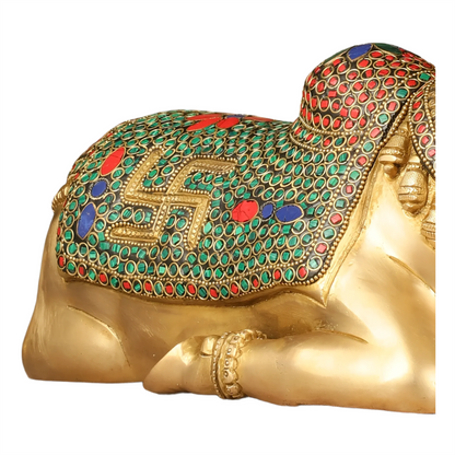 Brassaura™ Handcrafted Brass Nandi Statue – Height 7.5 Inches & Weight 7 Kgs | Devotional Sculpture