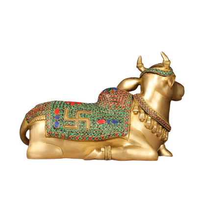 Brassaura™ Handcrafted Brass Nandi Statue – Height 7.5 Inches & Weight 7 Kgs | Devotional Sculpture