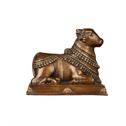 Brassaura™ Handcrafted Brass Nandi Statue – Height 8 Inches & Weight 3.97 Kgs | Devotional Sculpture