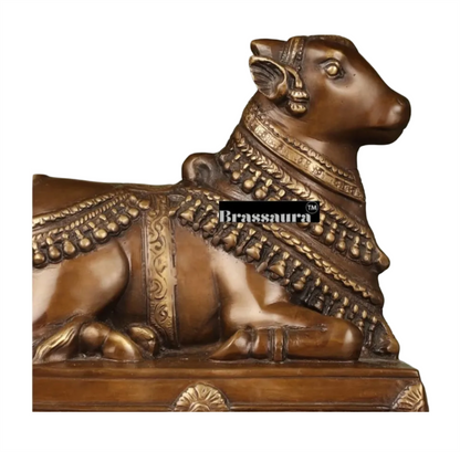 Brassaura™ Handcrafted Brass Nandi Statue – Height 8 Inches & Weight 3.97 Kgs | Devotional Sculpture