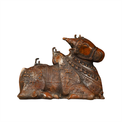 Brassaura™ Pure Brass Nandi Statue – Height 8 Inches & Weight 5.5 Kgs | Handcrafted Devotional Sculpture