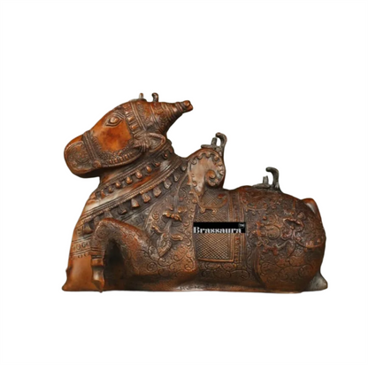 Brassaura™ Pure Brass Nandi Statue – Height 8 Inches & Weight 5.5 Kgs | Handcrafted Devotional Sculpture
