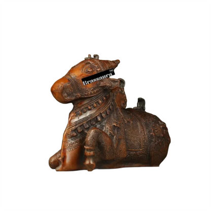 Brassaura™ Pure Brass Nandi Statue – Height 8 Inches & Weight 5.5 Kgs | Handcrafted Devotional Sculpture