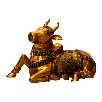 Brassaura™ Antique Brass Large Nandi Sculpture – Height 21.5 Inches & Weight 30 Kgs | Traditional Handcrafted Idol
