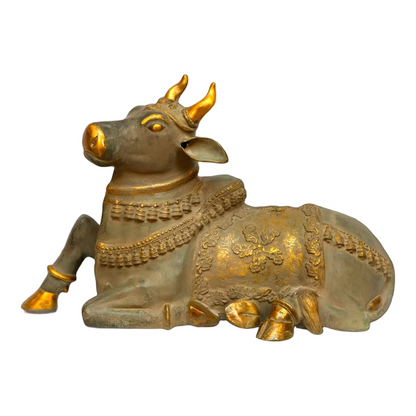 Brassaura™ Antique Brass Large Nandi Sculpture – Height 21.5 Inches & Weight 30 Kgs | Rustic Grey Sand Finish