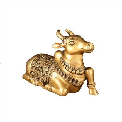 Brassaura™ Large Brass Superfine Nandi Sculpture – Height 14 Inches & Weight 15 Kgs | Handcrafted Devotional Idol