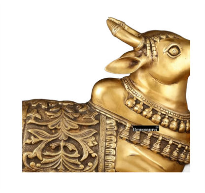 Brassaura™ Large Brass Superfine Nandi Sculpture – Height 14 Inches & Weight 15 Kgs | Handcrafted Devotional Idol