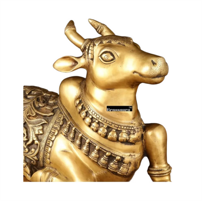 Brassaura™ Large Brass Superfine Nandi Sculpture – Height 14 Inches & Weight 15 Kgs | Handcrafted Devotional Idol