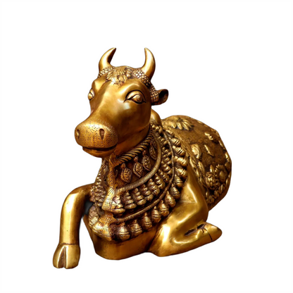 Brassaura™ Pure Brass Vintage Nandi Sculpture – Height 11 Inches & Weight 9.7 Kgs | Handcrafted Traditional Idol
