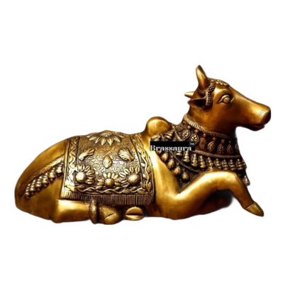 Brassaura™ Pure Brass Vintage Nandi Sculpture – Height 11 Inches & Weight 9.7 Kgs | Handcrafted Traditional Idol
