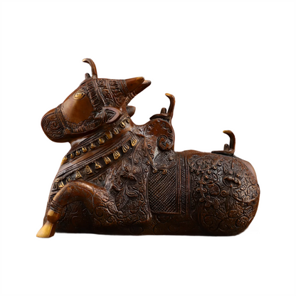Brassaura™ Pure Brass Nandi Statue – Height 8 Inches & Weight 5.5 Kgs | Vintage Bronze Tone