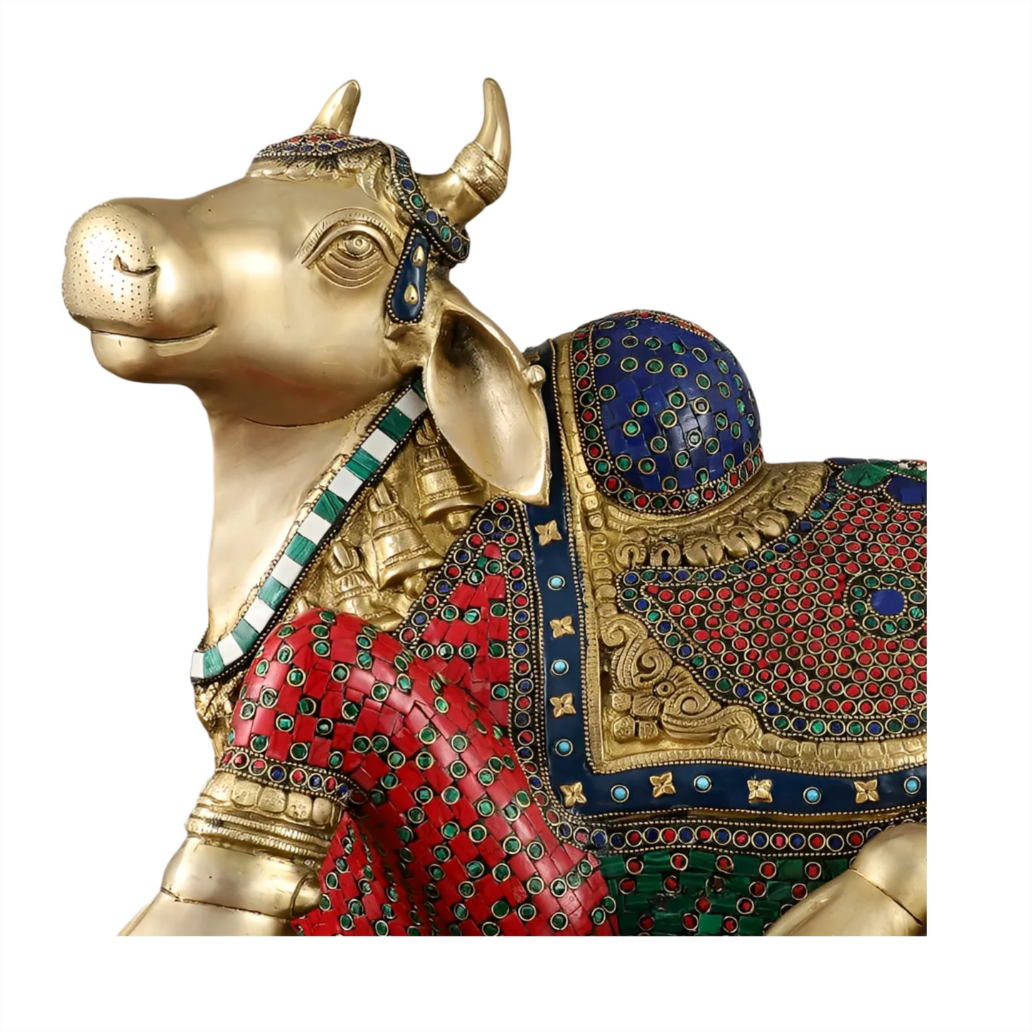 Brassaura™ Brass Nandi Statue with Stonework – Height 15 Inches & Weight 22.5 Kgs | Sacred Temple Décor