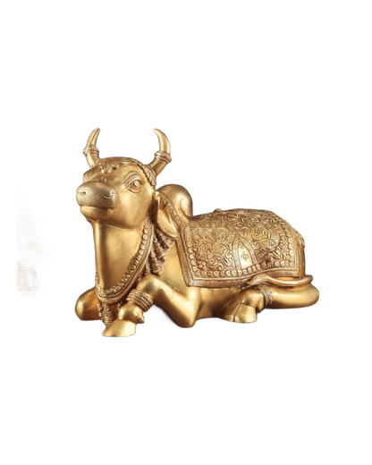 Brassaura™ Pure Brass Superfine Nandi with Shiv Ling Carving – Height 10 Inches & Weight 10 Kgs | Divine Home & Temple Décor