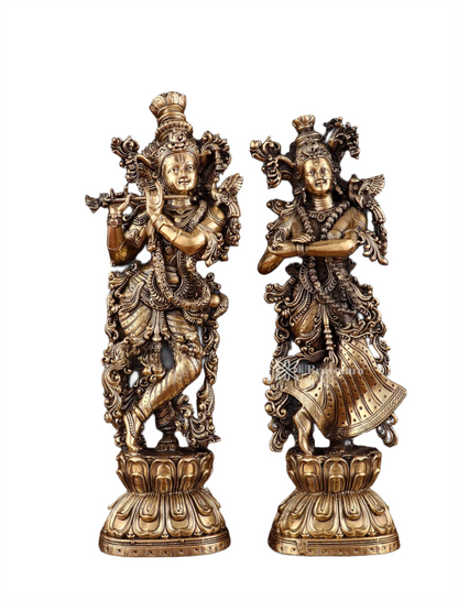 Brassaura™ Superfine Brass Radha Krishna Idol – Height 11.5 Inches & Weight 1.9 Kgs | Elegant Devotional Statue