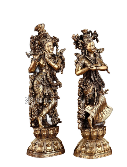 Brassaura™ Superfine Brass Radha Krishna Idol – Height 11.5 Inches & Weight 1.9 Kgs | Elegant Devotional Statue
