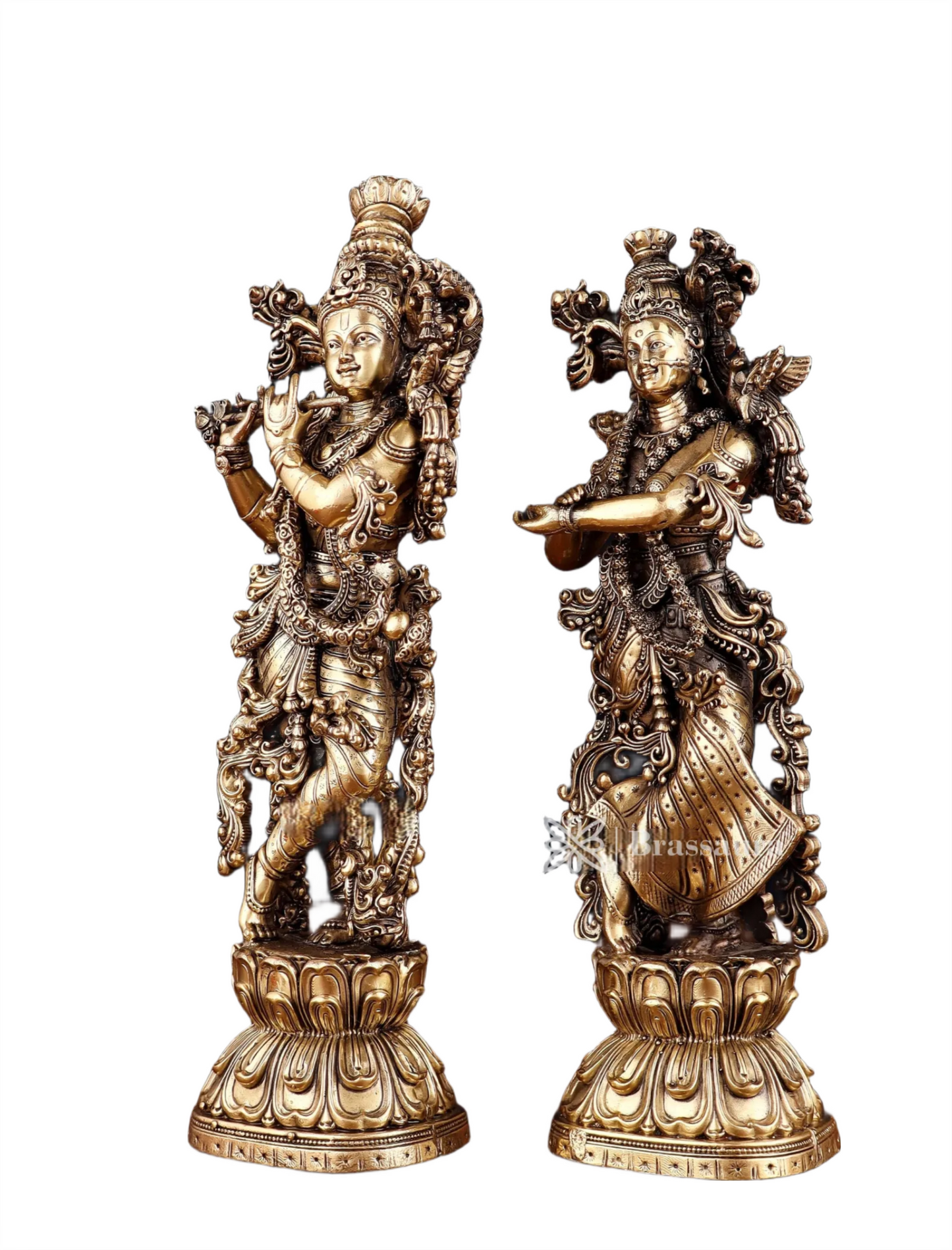 Brassaura™ Superfine Brass Radha Krishna Idol – Height 11.5 Inches & Weight 1.9 Kgs | Elegant Devotional Statue