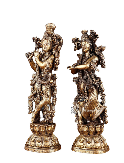 Brassaura™ Superfine Brass Radha Krishna Idol – Height 11.5 Inches & Weight 1.9 Kgs | Elegant Devotional Statue