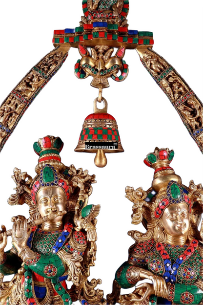 Brassaura™ Brass Radha Krishna Temple Arch with Krishna Leelas & Meenakari – Arch Height 45 Inches & Total Weight 70 Kgs | Elegant Devotional Masterpiece
