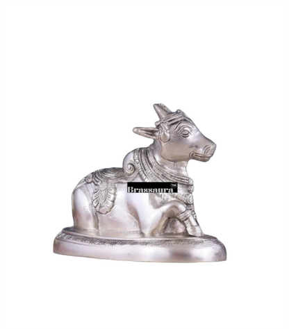 Brassaura™ Brass Superfine Nandi Bull Idol – Height 4.5" & Weight 1.5 Kgs | Sacred Home & Temple Décor