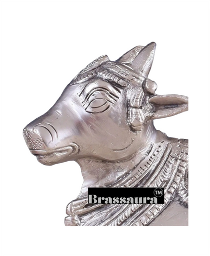 Brassaura™ Brass Superfine Nandi Bull Idol – Height 4.5" & Weight 1.5 Kgs | Sacred Home & Temple Décor