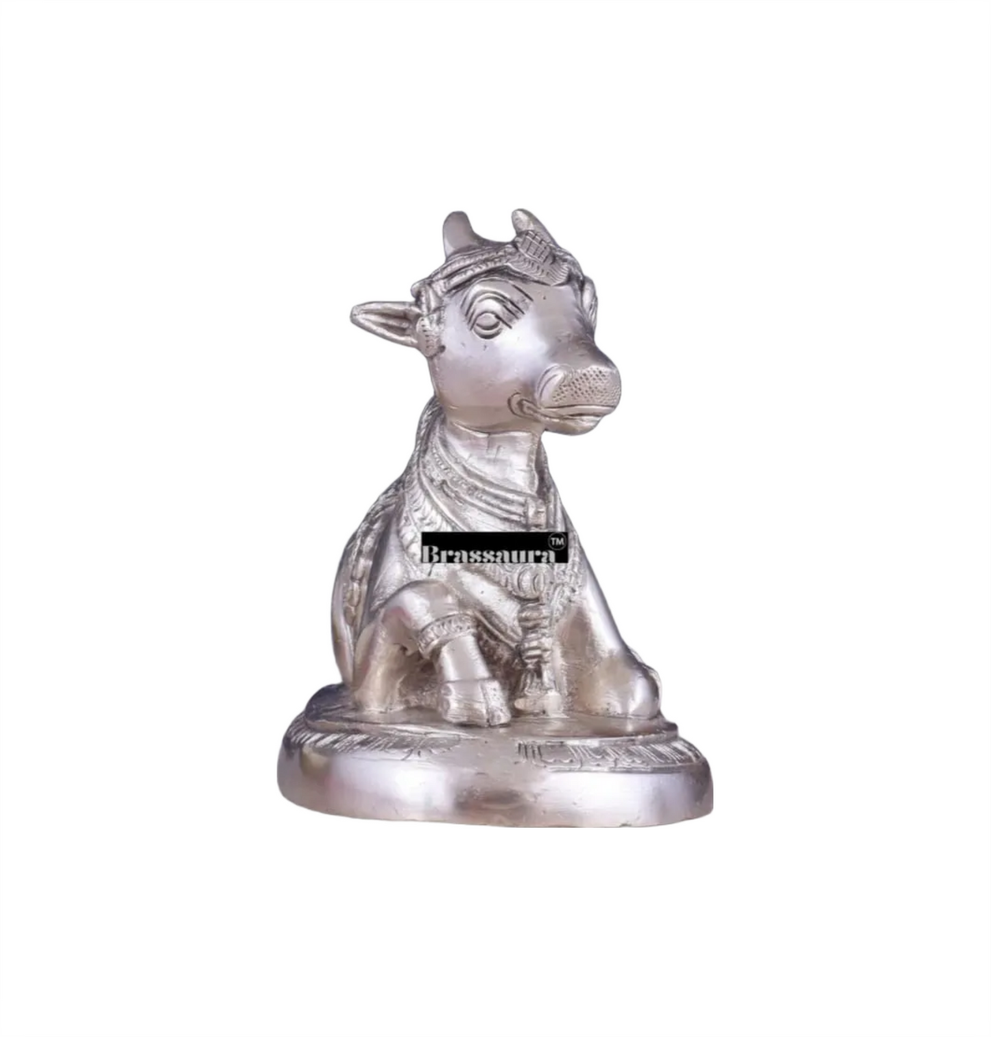 Brassaura™ Brass Superfine Nandi Bull Idol – Height 4.5" & Weight 1.5 Kgs | Sacred Home & Temple Décor